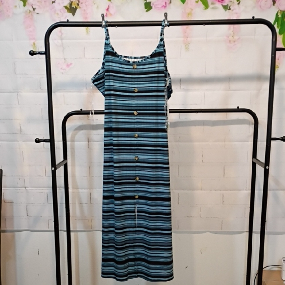 No Boundaries Blue and White Spaghetti Strap Maxi Sundress